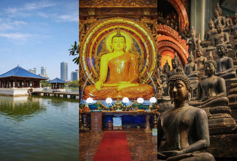 Gangaramaya Temple in Colombo with Buddha statues and cultural artifacts