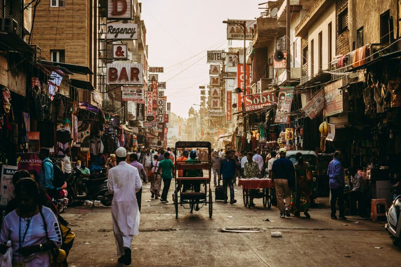 Busy Pettah Market streets in Colombo with shops and people
