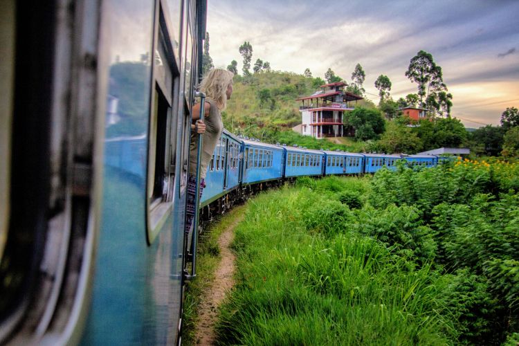 Train journey through tea plantations near Ella