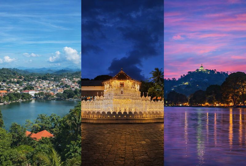 Kandy Lake in the evening with hills and city view