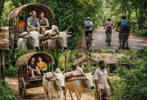 Village cycling near Sigiriya with rice fields and local life